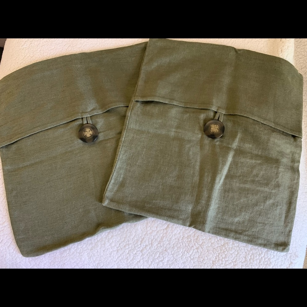 2 Pottery Barn big button linen pillow covers set 18"